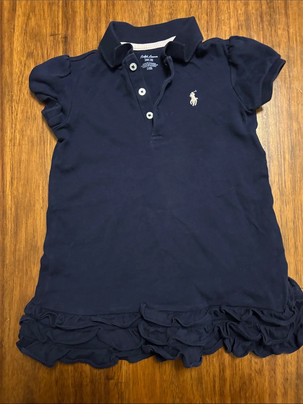 Ralph Lauren Navy Blue Girls Polo Dress Top with Ruffle Hem - 24m